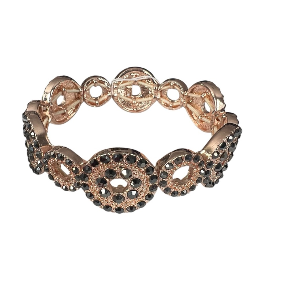 Liz Claiborne NWT Women’s 3pc Set Gold and Black Stretchy Bracelet & Earrings - Picture 5 of 5